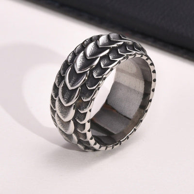 Bague Viking Ecailles de Dragon Acier Inoxydable de Haute Qualité / Argent / 7