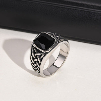 Bague Viking La Chevalière de Ragnar Acier Inoxydable de Haute Qualité / Argent et Noir / 7