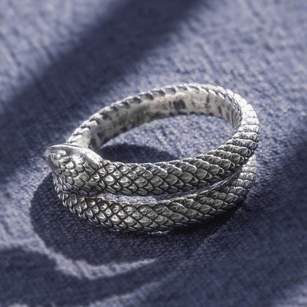 Bague Viking Serpent Níðhǫggr Argent Sterling 999 / Argent / Grand Taille