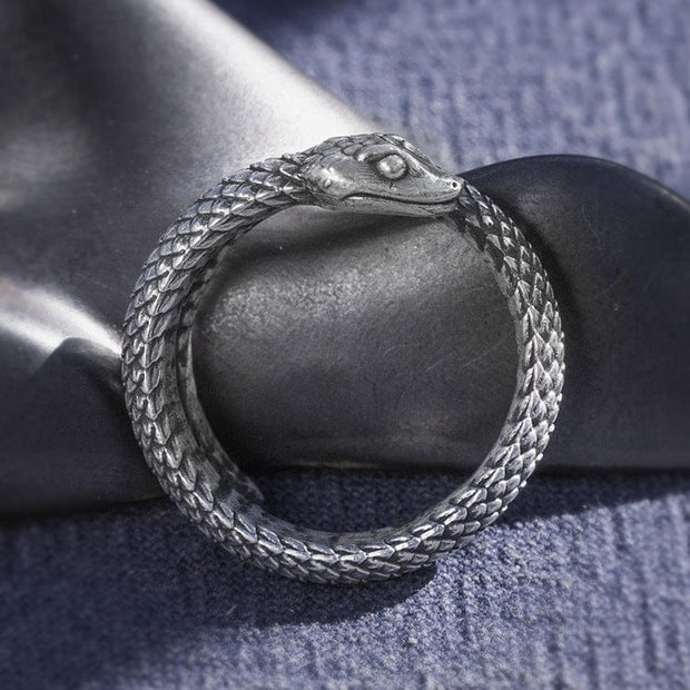 Bague Viking Serpent Níðhǫggr Argent Sterling 999 / Argent / Petite Taille