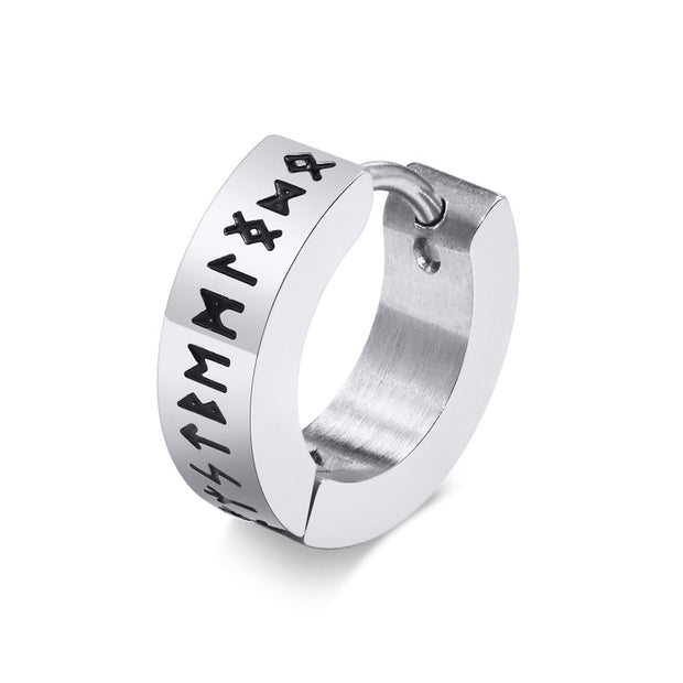 Boucle d'Oreilles Viking Futhark Acier Inoxydable de Haute Qualité / 4mm*13mm / 1 argent