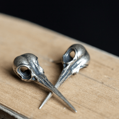 Boucles d'Oreilles Viking  Huginn et Muninn  Argent Sterling 925 / Argent / 7mm*27mm