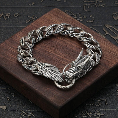 Bracelet Viking Dragon Ouroboros Argent Massif 925 couleur Argent 