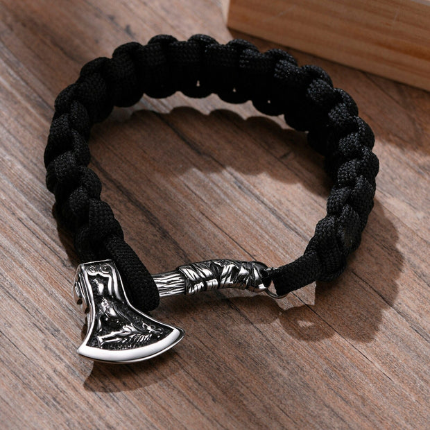 Bracelet viking Hache en Acier Inoxydable de couleur Argent