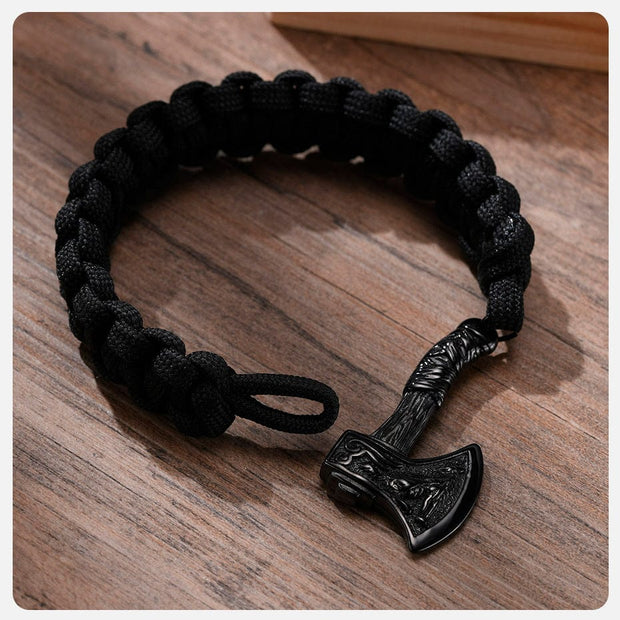 Bracelet viking Hache en Acier Inoxydable de couleur Noir