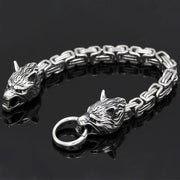 Bracelet Viking L'Égide des Loups Acier Inoxydable de Haute Qualité / Argent / 21cm