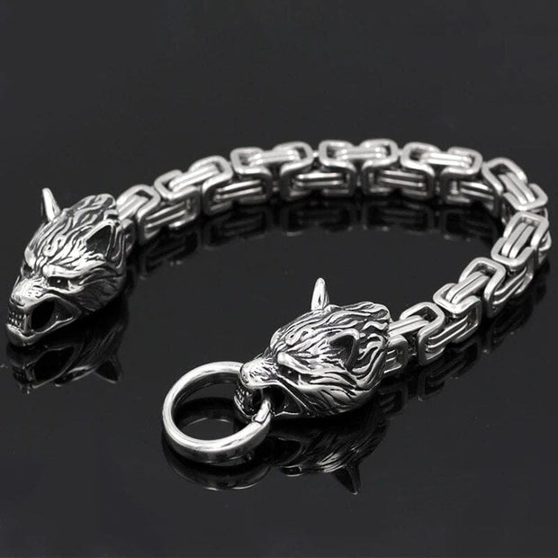Bracelet Viking L'Égide des Loups Acier Inoxydable de Haute Qualité / Argent / 21cm
