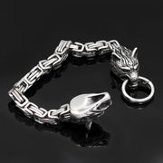 Bracelet Viking L'Égide des Loups Acier Inoxydable de Haute Qualité / Argent / 21cm
