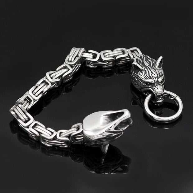 Bracelet Viking L'Égide des Loups Acier Inoxydable de Haute Qualité / Argent / 21cm