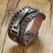  Bracelet Viking La Manchette de Berserker Cuir et Alliage de Haute Qualité / Ajustable / Marron