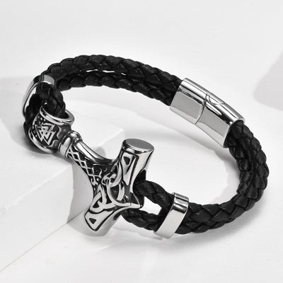 Bracelet Viking Le Marteau de Thor Acier Inoxydable de Haute Qualité / 21cm / Argent