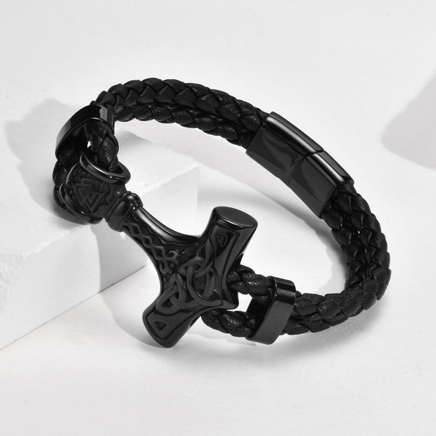 Bracelet Viking Le Marteau de Thor Acier Inoxydable de Haute Qualité / 21cm / Noir