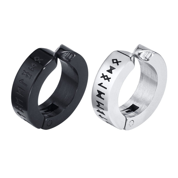 Clip d'Oreilles Viking Runes Ancestrales Acier Inoxydable de Haute Qualité / 4mm*13mm / 1 noir et 1 argent