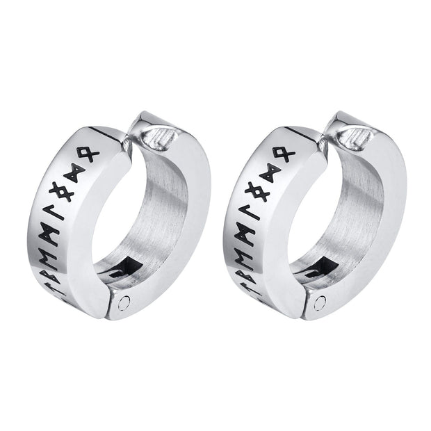 Clip d'Oreilles Viking Runes Ancestrales Acier Inoxydable de Haute Qualité / 4mm*13mm / 1 paire de boucle d'oreilles argent