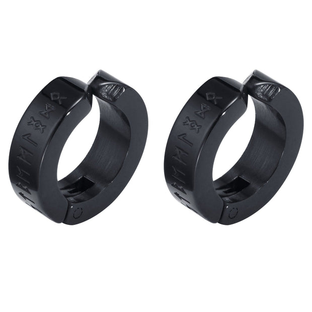 Clip d'Oreilles Viking Runes Ancestrales Acier Inoxydable de Haute Qualité / 4mm*13mm / 1 paire de boucle d'oreilles noir