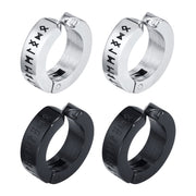 Clip d'Oreilles Viking Runes Ancestrales Acier Inoxydable de Haute Qualité / 4mm*13mm / 1 paire noir et 1 paire argent