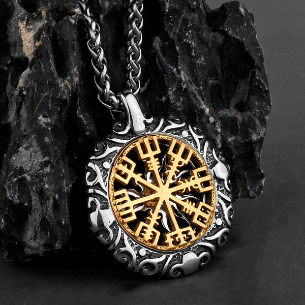 Collier Viking Amulette Solaire Argent / Acier Inoxydable de Haute Qualité / 55cm