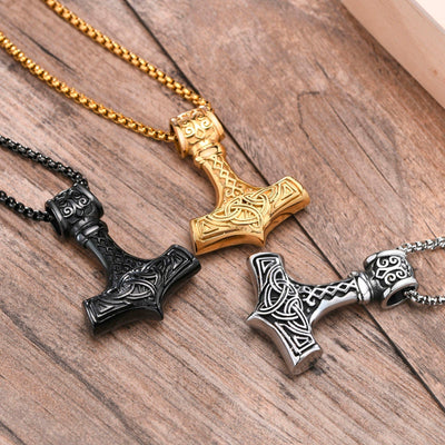 Collier Viking Le Marteau du Tonnerre Acier Inoxydable de Haute Qualité / 60cm / Doré