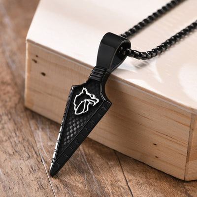 Collier Viking Pointe de Loup Acier Inoxydable de Haute Qualité / Noir / 60cm